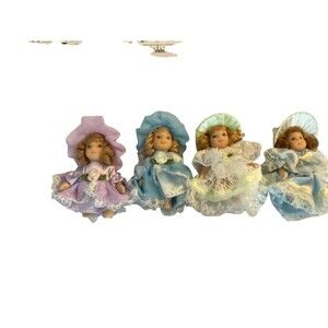 Lot of 4 Mini Porcelain Dolls – 3” Southern Belle Style – Vintage Collectible